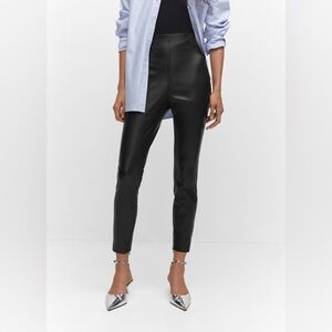 Mango leather effect leggings with split hems NWT
